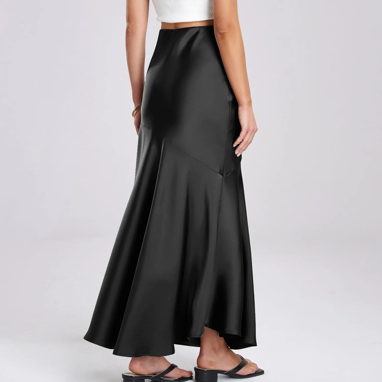 Satin Skirts for Women Trendy Elastic High Waisted Long Maxi Skirt Mermaid Hem Casual Formal Elegant Work Party Skirts