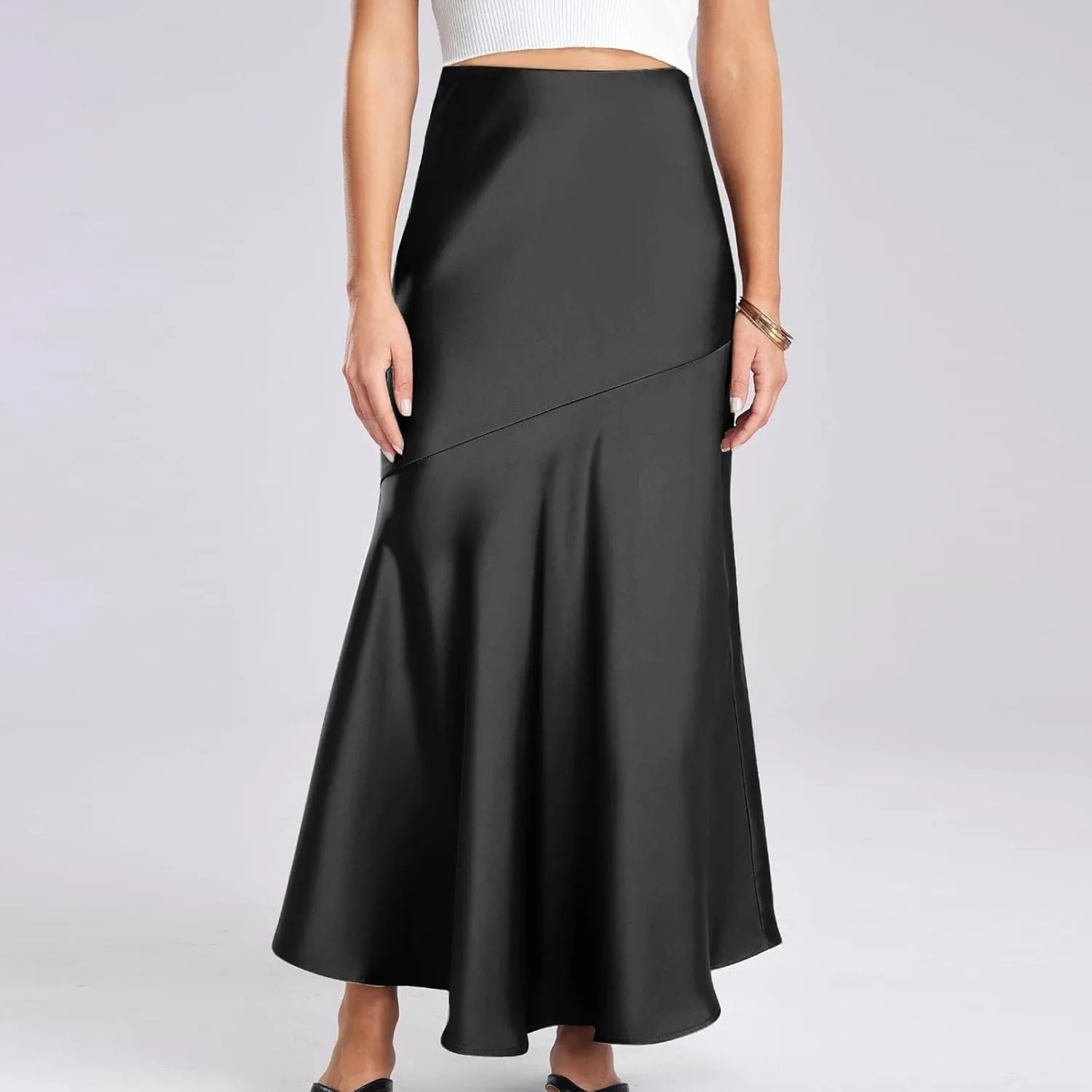 Satin Skirts for Women Trendy Elastic High Waisted Long Maxi Skirt Mermaid Hem Casual Formal Elegant Work Party Skirts