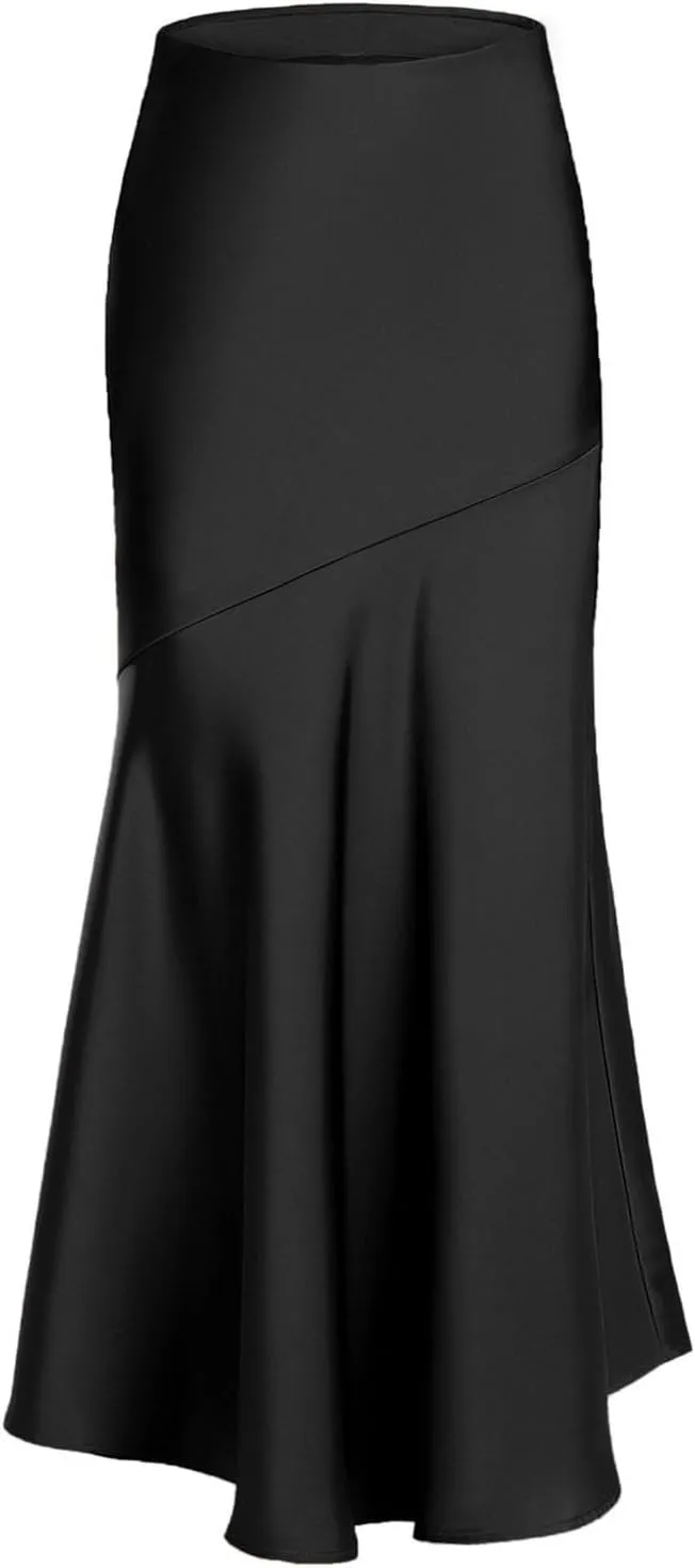 Satin Skirts for Women Trendy Elastic High Waisted Long Maxi Skirt Mermaid Hem Casual Formal Elegant Work Party Skirts