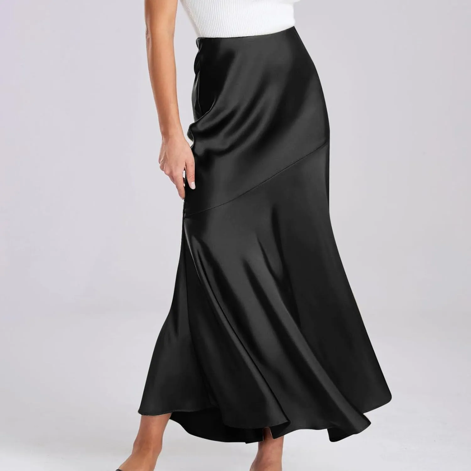 Satin Skirts for Women Trendy Elastic High Waisted Long Maxi Skirt Mermaid Hem Casual Formal Elegant Work Party Skirts