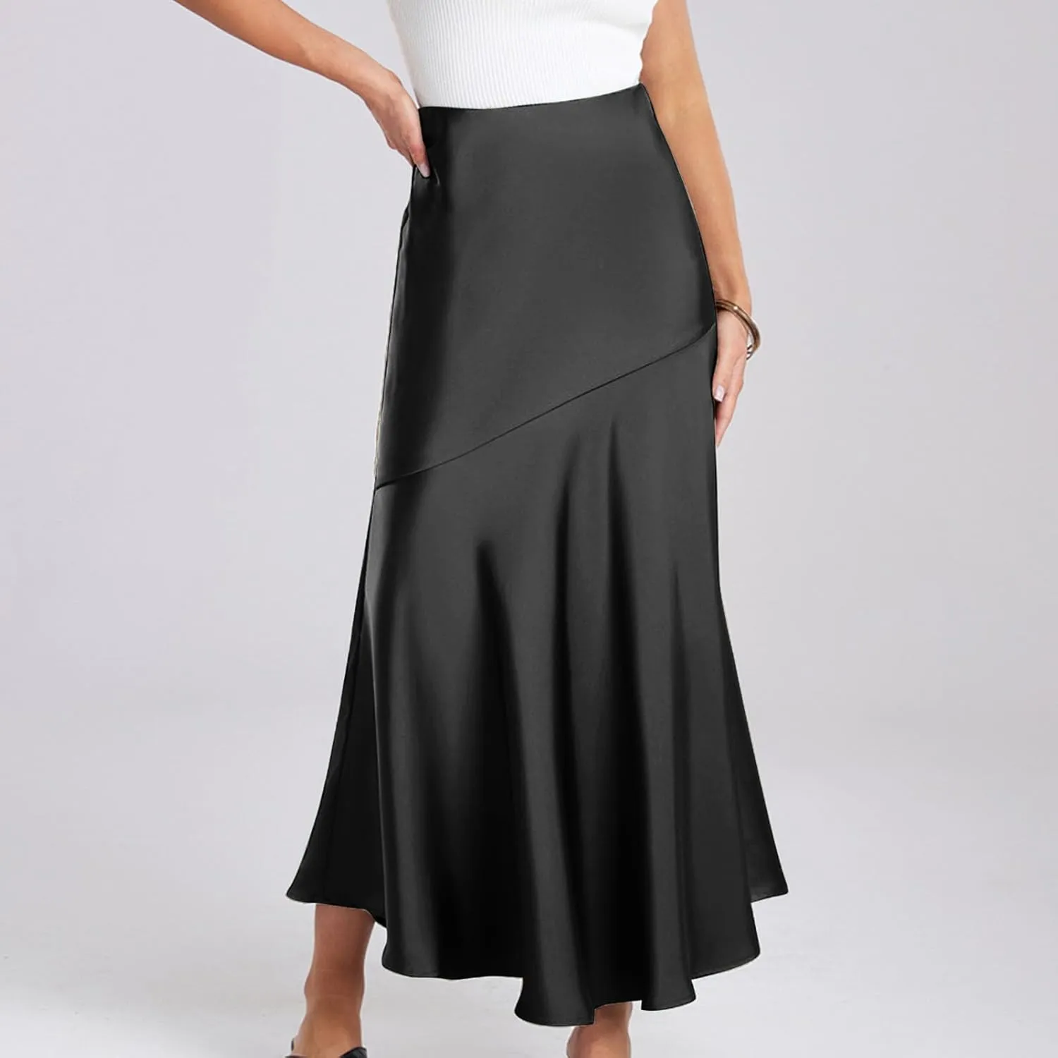 Satin Skirts for Women Trendy Elastic High Waisted Long Maxi Skirt Mermaid Hem Casual Formal Elegant Work Party Skirts