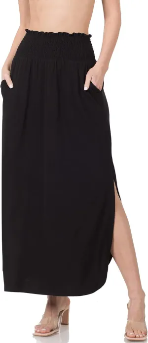 ShezPretty Women's Solid High Waist Side Split Maxi Skirt