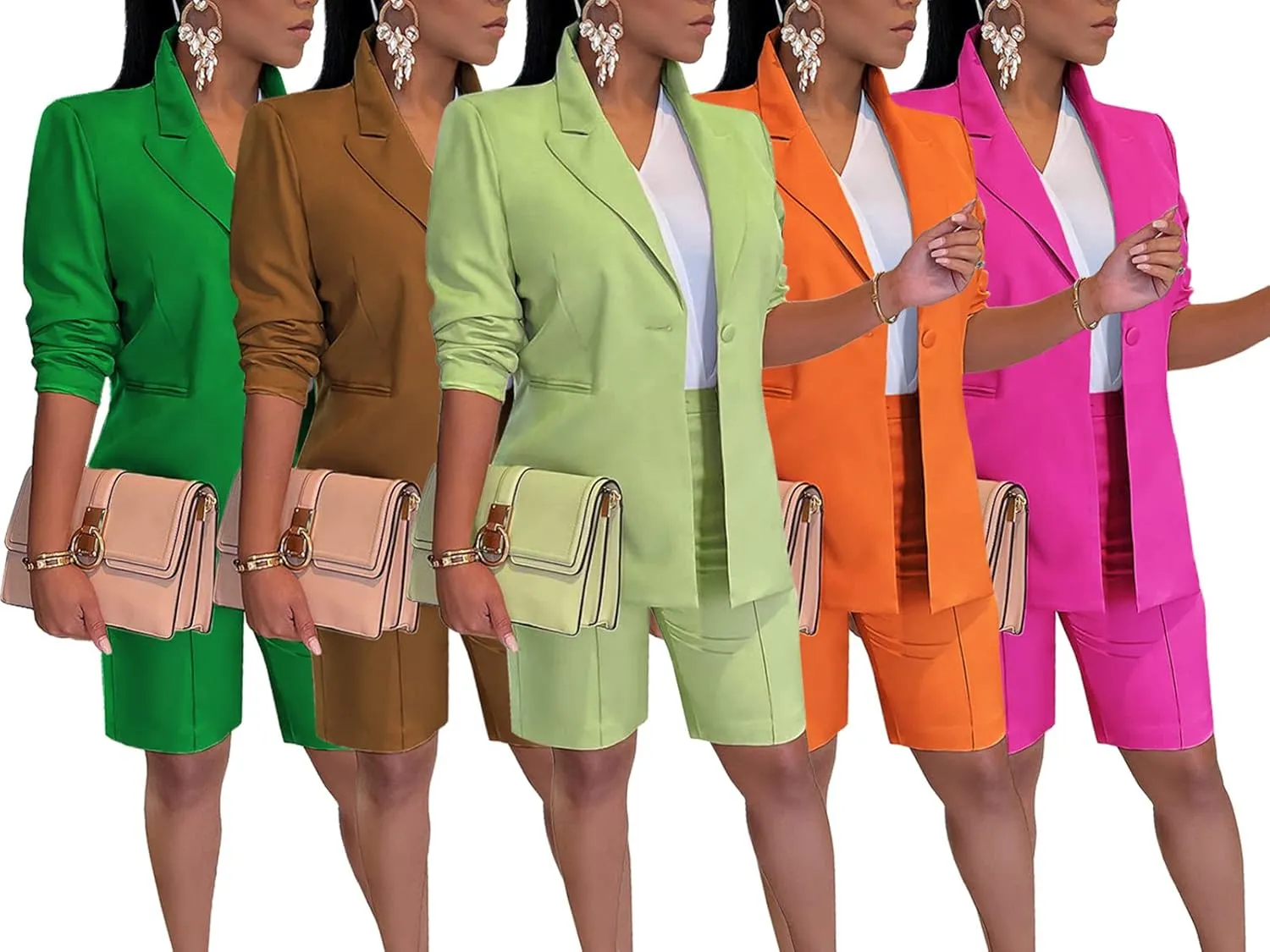 SHINFY Women's Blazer Sets 2 Piece Outfits Lapels Jacket High Waisted Shorts Work Business Suits