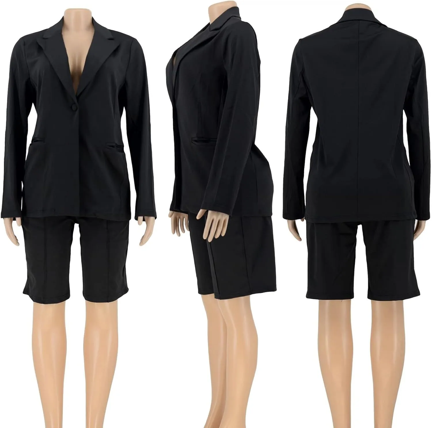SHINFY Women's Blazer Sets 2 Piece Outfits Lapels Jacket High Waisted Shorts Work Business Suits