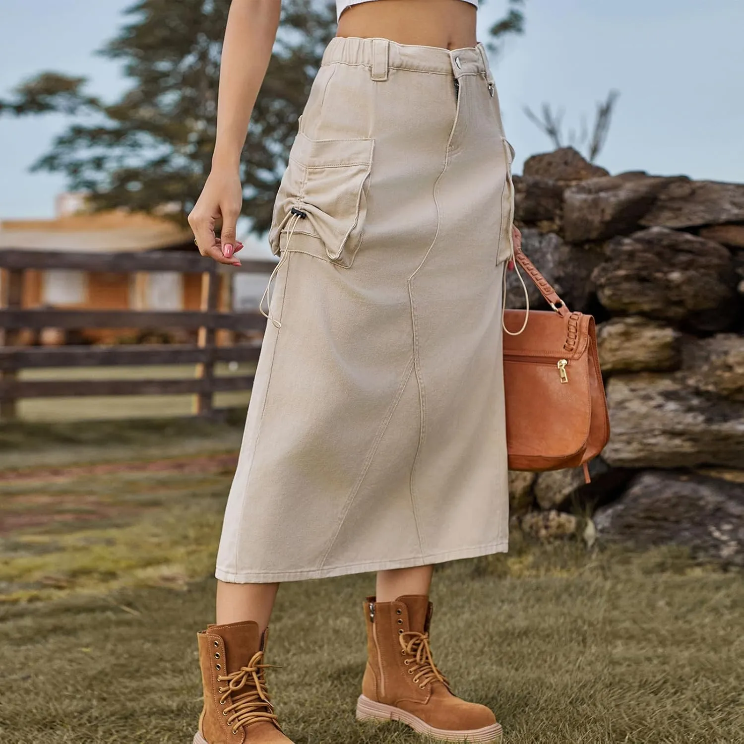 Skirts for Women Fall Winter Warm Straight Skirt High Waist Hip-Wrapped Skirt Casual Jean Cargo Skirts with Pocket