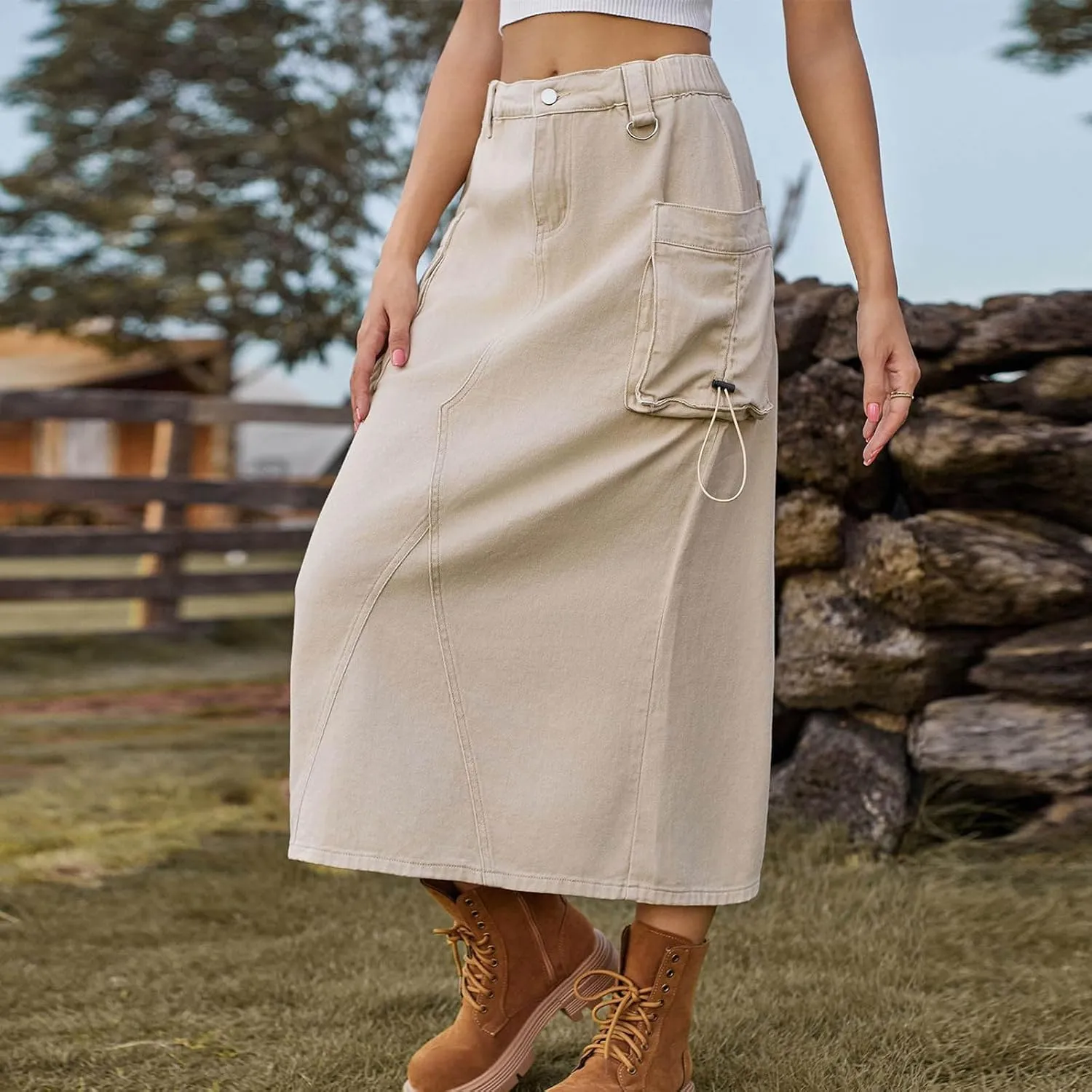 Skirts for Women Fall Winter Warm Straight Skirt High Waist Hip-Wrapped Skirt Casual Jean Cargo Skirts with Pocket