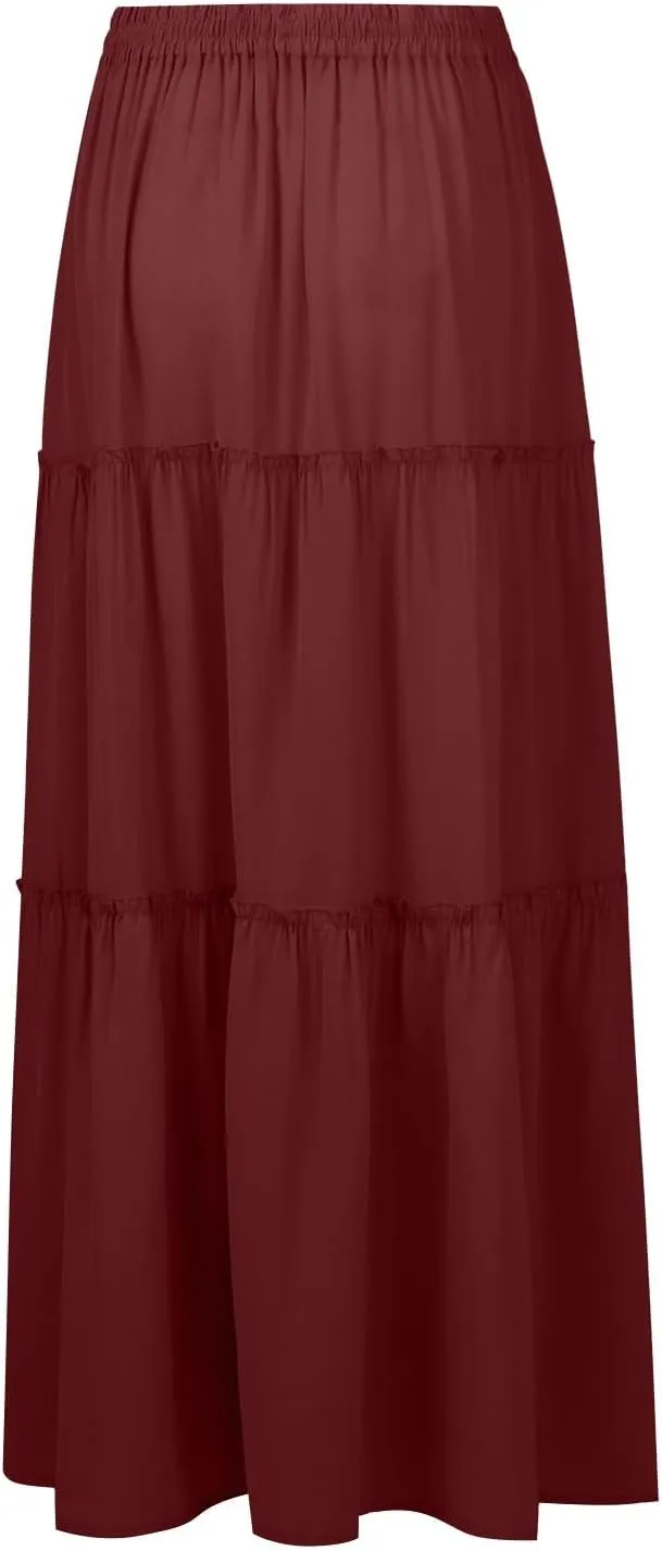 Skirts for Women,Womens Boho Maxi Skirt with Pockets Linen Flowy Long Skirts 2025 Elastic High Waisted Trendy