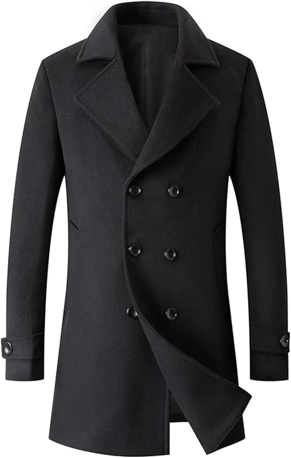SOMTHRON Men's Casual Trench Coat Double Breasted Notched Lapel Peacoat Winter Mid Long Jacket Overcoat