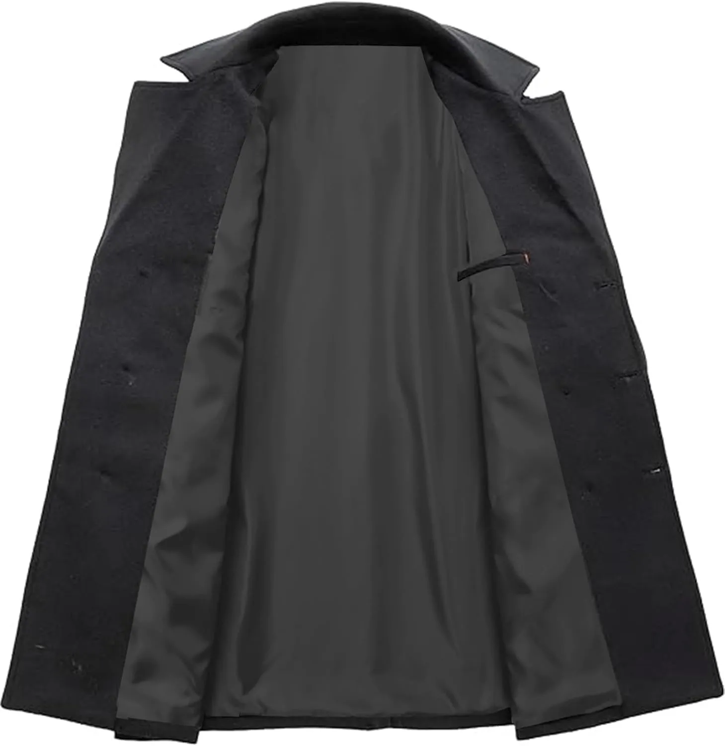 SOMTHRON Men's Casual Trench Coat Double Breasted Notched Lapel Peacoat Winter Mid Long Jacket Overcoat