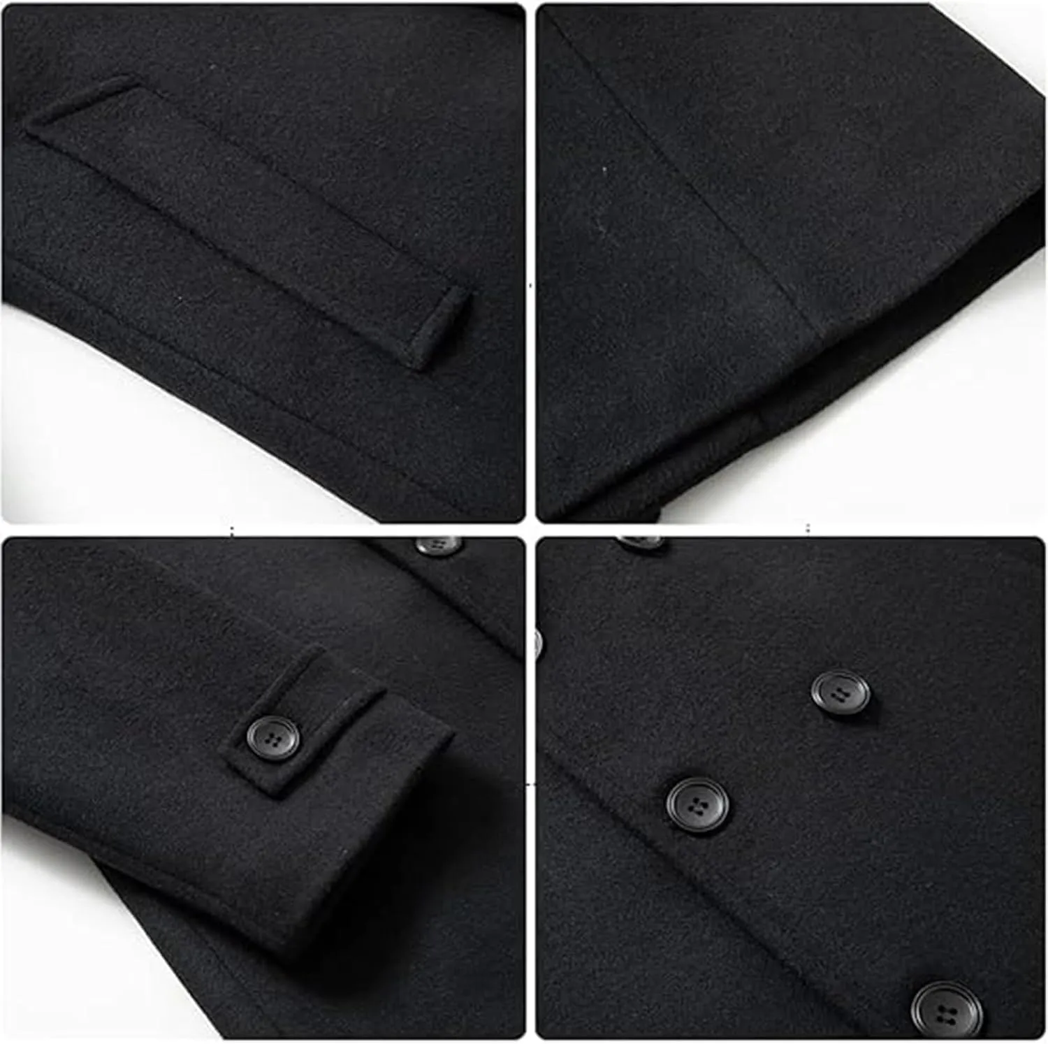 SOMTHRON Men's Casual Trench Coat Double Breasted Notched Lapel Peacoat Winter Mid Long Jacket Overcoat