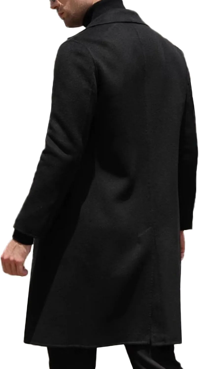 SOMTHRON Men's Casual Trench Coat Slim Fit Double Breasted Notched Collar Peacoat Winter Long Jacket Overcoat