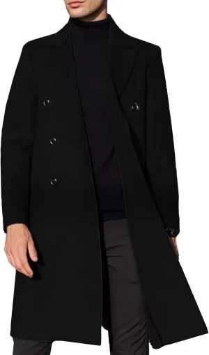 SOMTHRON Men's Casual Trench Coat Slim Fit Double Breasted Notched Collar Peacoat Winter Long Jacket Overcoat