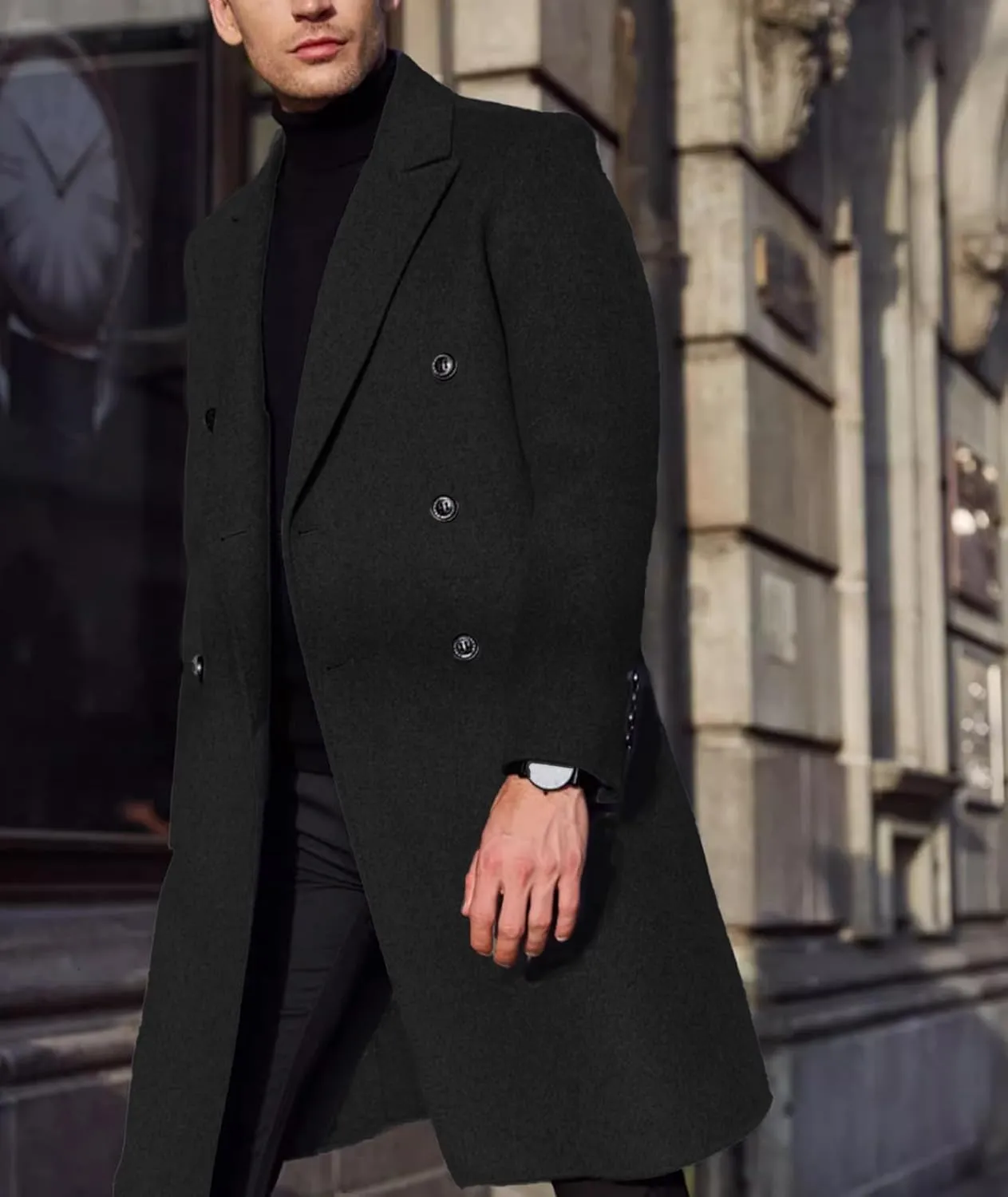SOMTHRON Men's Casual Trench Coat Slim Fit Double Breasted Notched Collar Peacoat Winter Long Jacket Overcoat