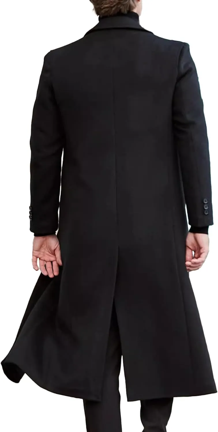 SOMTHRON Men's Winter Trench Coat Single Breasted Notched Lapel Peacoat Slim Fit Business Long Jacket Overcoat