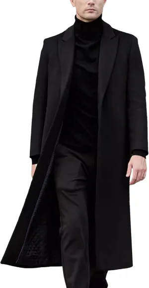 SOMTHRON Men's Winter Trench Coat Single Breasted Notched Lapel Peacoat Slim Fit Business Long Jacket Overcoat