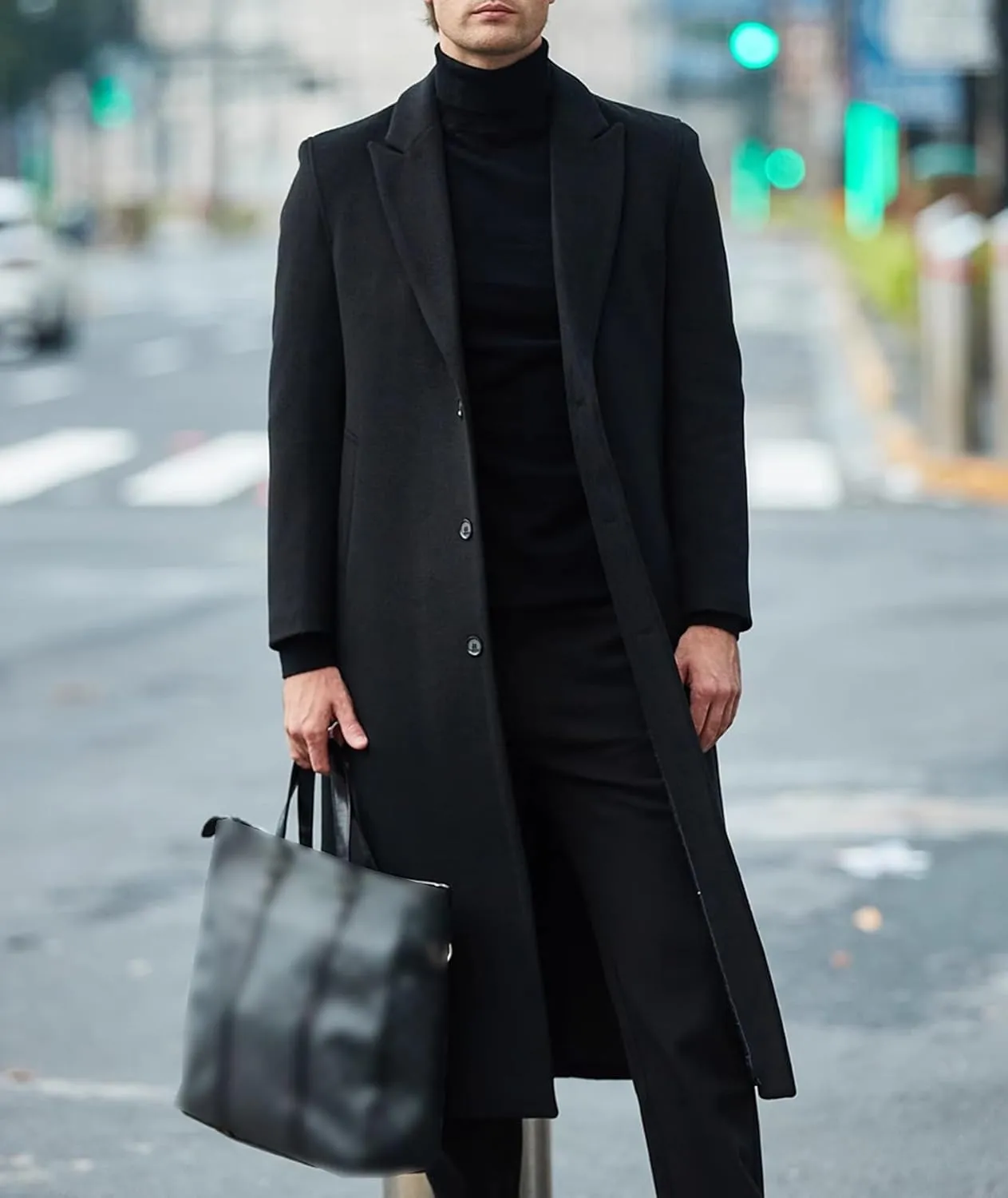 SOMTHRON Men's Winter Trench Coat Single Breasted Notched Lapel Peacoat Slim Fit Business Long Jacket Overcoat