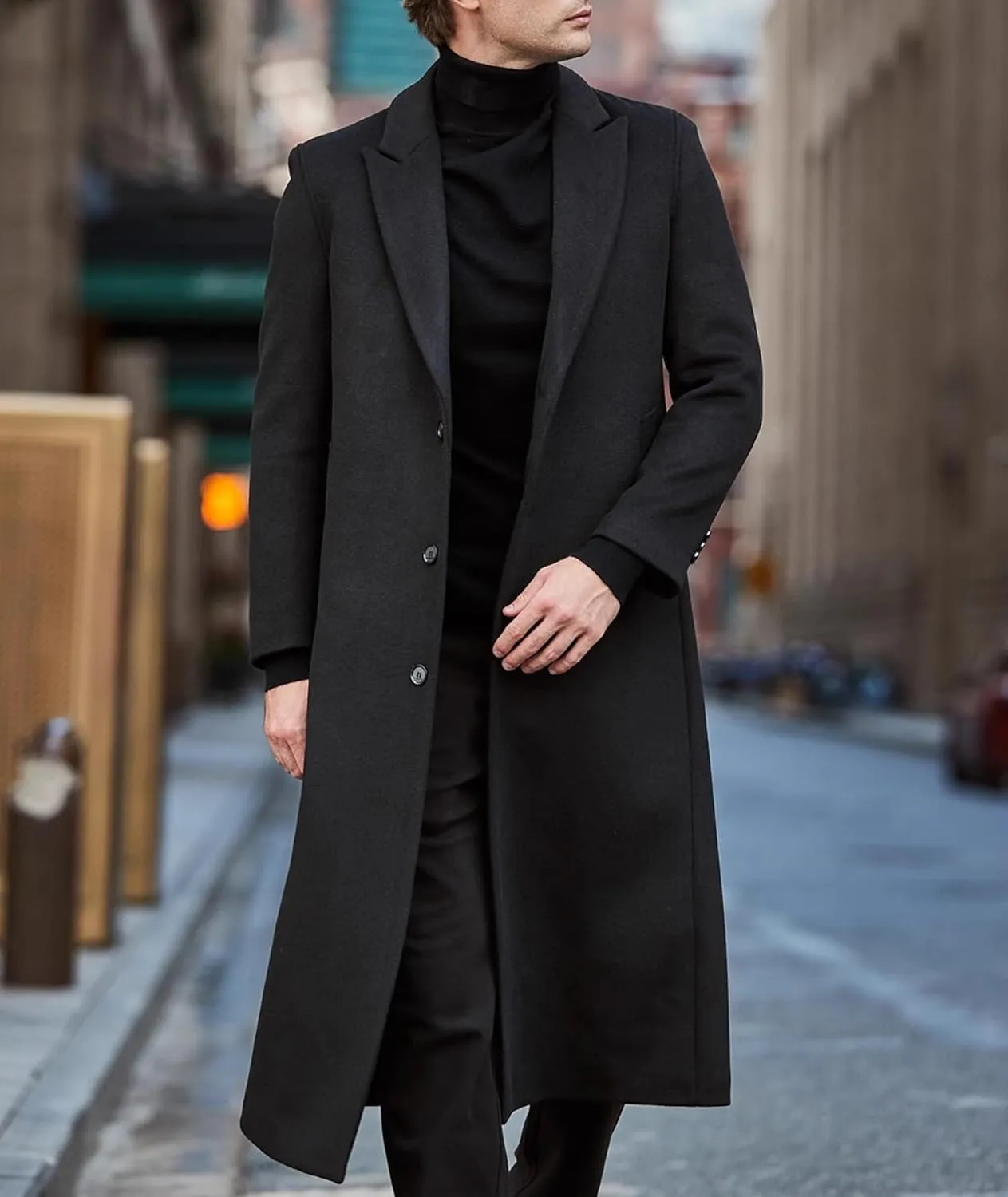 SOMTHRON Men's Winter Trench Coat Single Breasted Notched Lapel Peacoat Slim Fit Business Long Jacket Overcoat