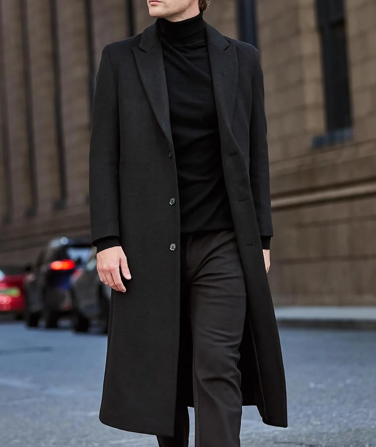 SOMTHRON Men's Winter Trench Coat Single Breasted Notched Lapel Peacoat Slim Fit Business Long Jacket Overcoat