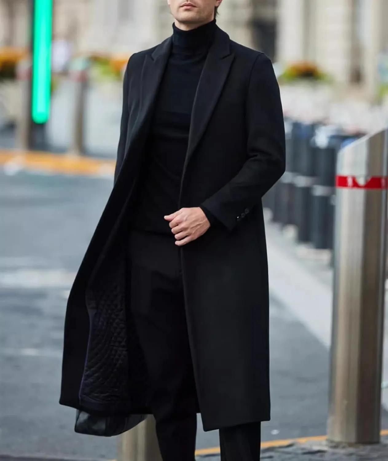 SOMTHRON Men's Winter Trench Coat Single Breasted Notched Lapel Peacoat Slim Fit Business Long Jacket Overcoat