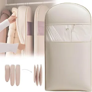 Space Saving Hanging Garment Bag with Self Compression ZipperWinter Clothing Down Jacket space-saving Garment BagIdeal for Storing Thick Clothess Garment Bags (Beige, Middle)