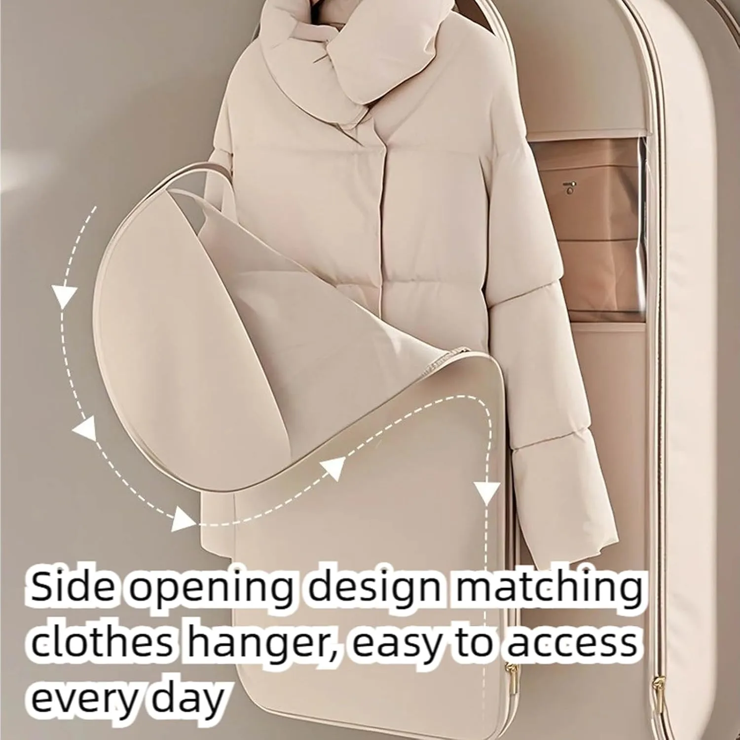 Space Saving Hanging Garment Bag with Self Compression ZipperWinter Clothing Down Jacket space-saving Garment BagIdeal for Storing Thick Clothess Garment Bags (Beige, Middle)