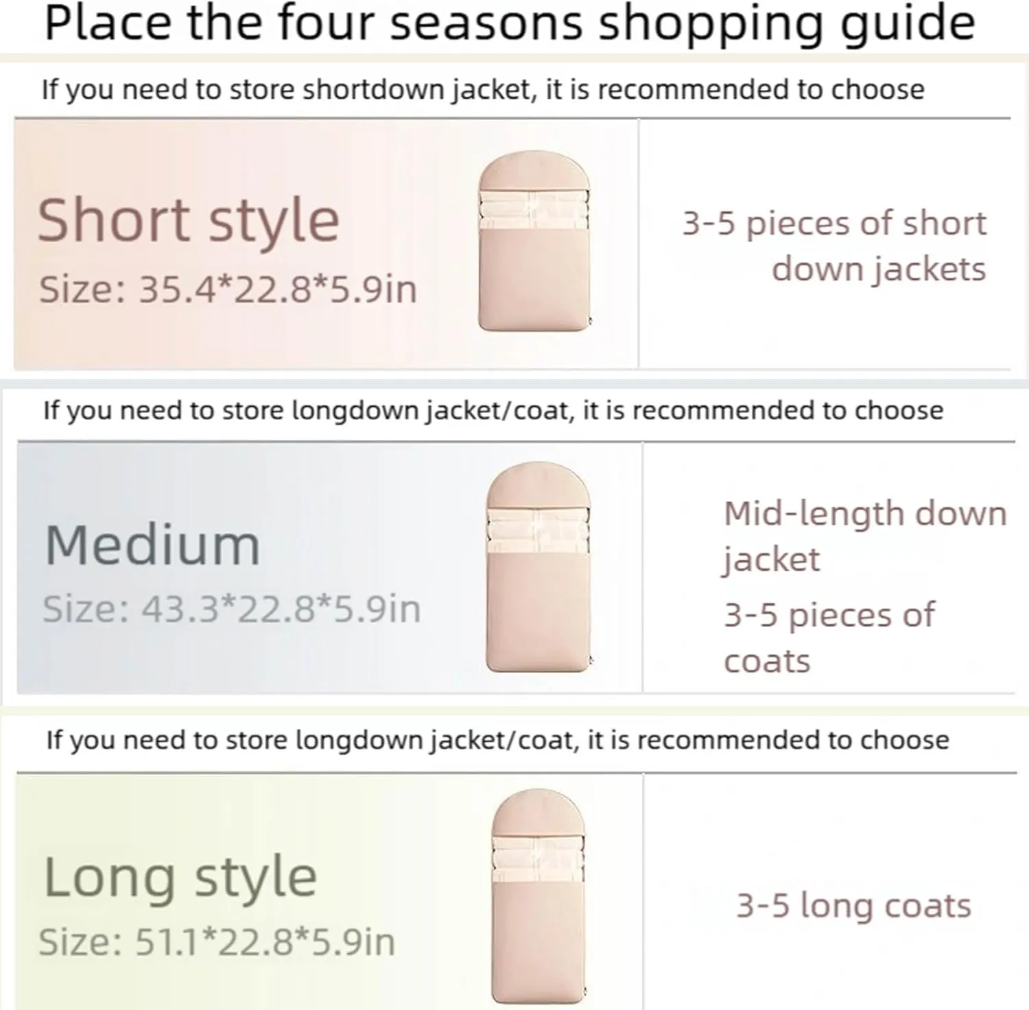 Space Saving Hanging Garment Bag with Self Compression ZipperWinter Clothing Down Jacket space-saving Garment BagIdeal for Storing Thick Clothess Garment Bags (Beige, Middle)
