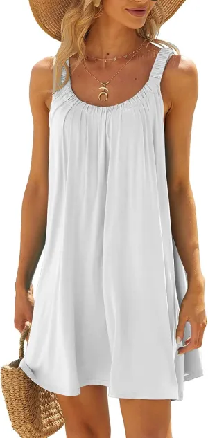 Summer Beach Dresses for Women,2024 Strappy Tank Dress Sleeveless Loose Flowy Mini Sundress Smocked Shift Tunic Dress