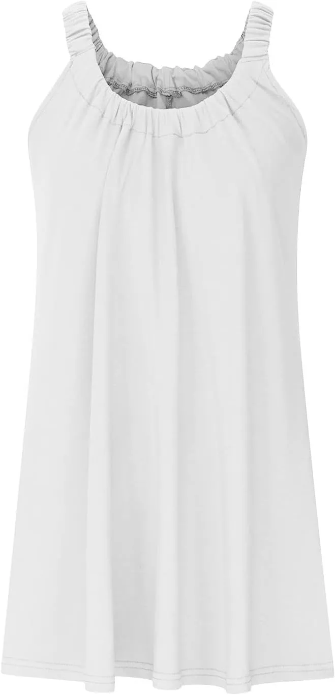 Summer Beach Dresses for Women,2024 Strappy Tank Dress Sleeveless Loose Flowy Mini Sundress Smocked Shift Tunic Dress