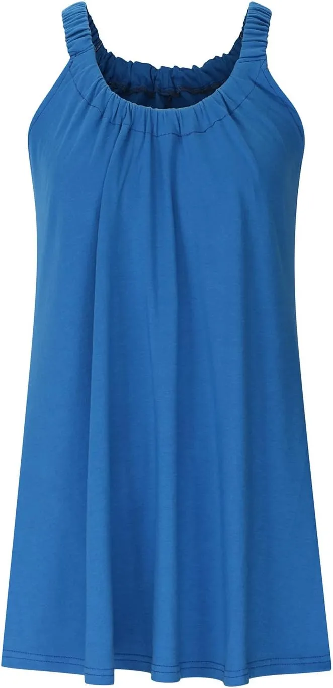 Summer Beach Dresses for Women,2024 Strappy Tank Dress Sleeveless Loose Flowy Mini Sundress Smocked Shift Tunic Dress