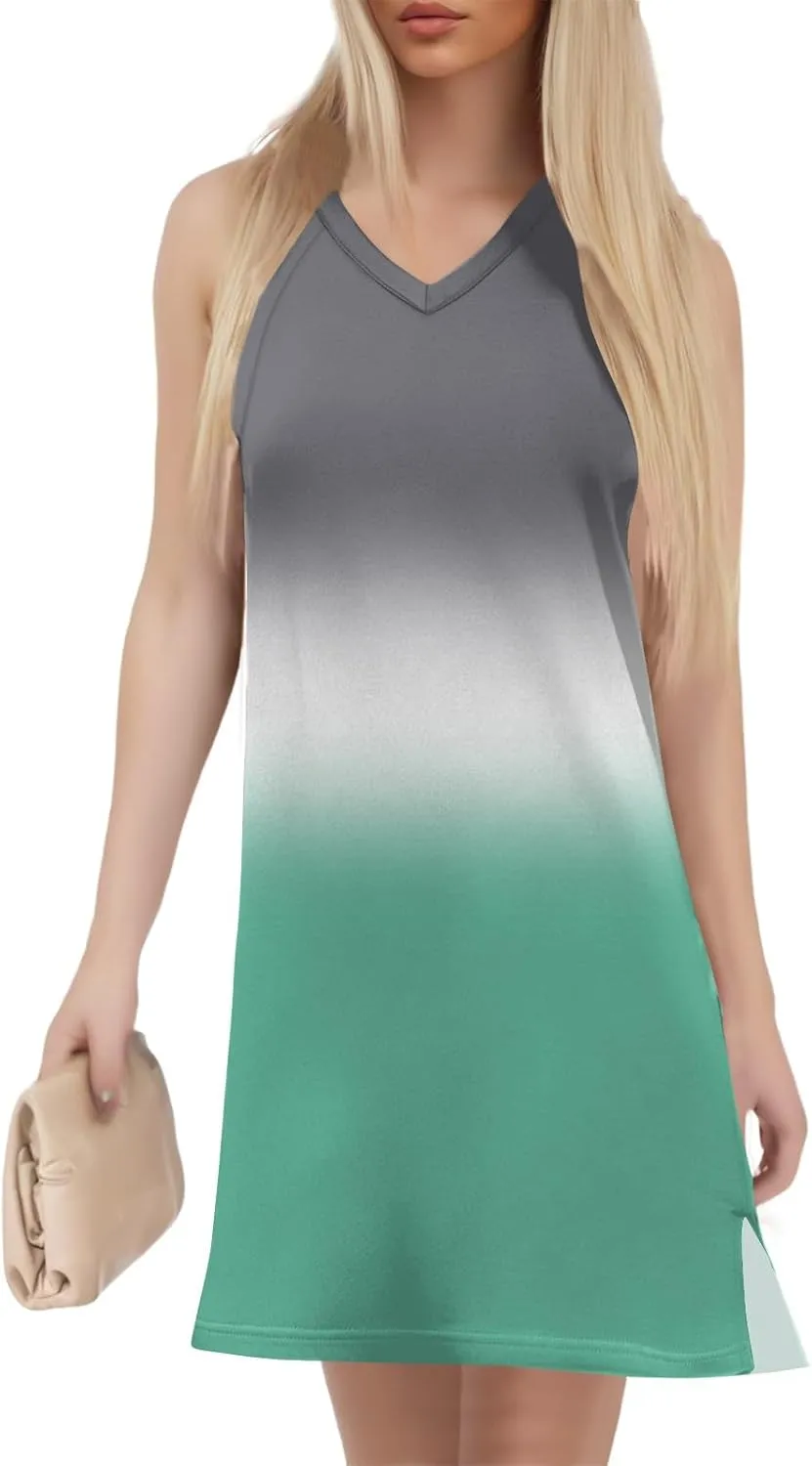 Summer Dresses for Women 2025 Beach Casual Sundresses Loose T Shirt Dresses Sleeveless Floral Tank Dress with Split