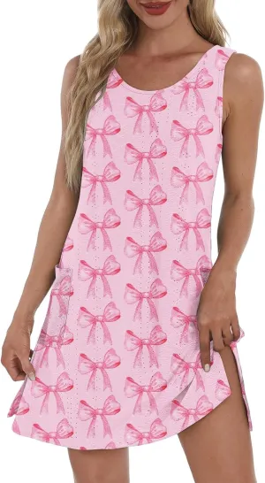 Summer Dresses for Women 2025 Beach T Shirt Dresses Sleeveless Floral Flowy Tshirt Tank Sundresses with Pocket
