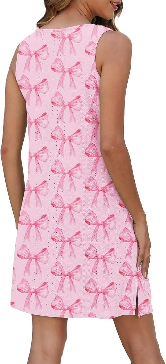 Summer Dresses for Women 2025 Beach T Shirt Dresses Sleeveless Floral Flowy Tshirt Tank Sundresses with Pocket