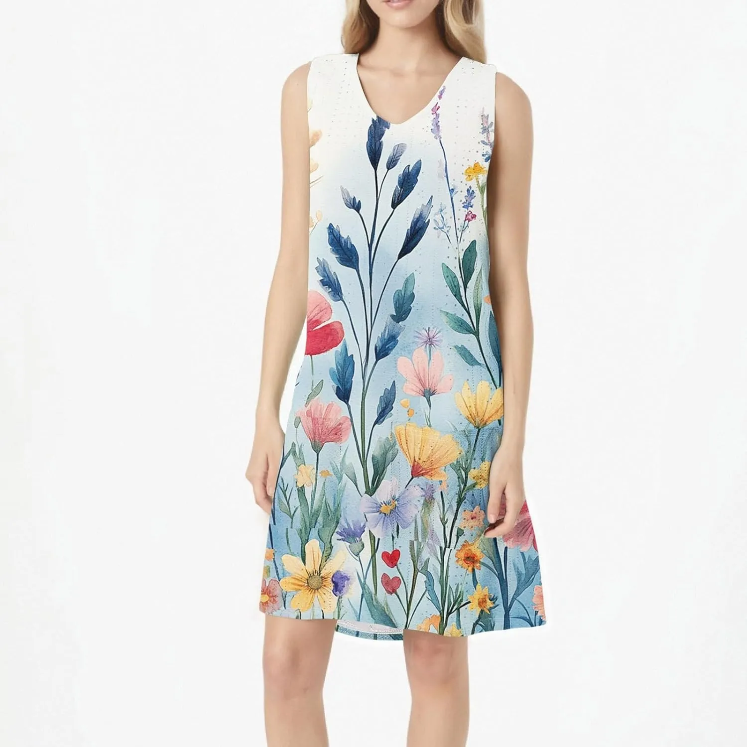 Summer Dresses for Women 2025 Beach T Shirt Dresses Sleeveless Floral Flowy Tshirt Tank Sundresses with Pocket