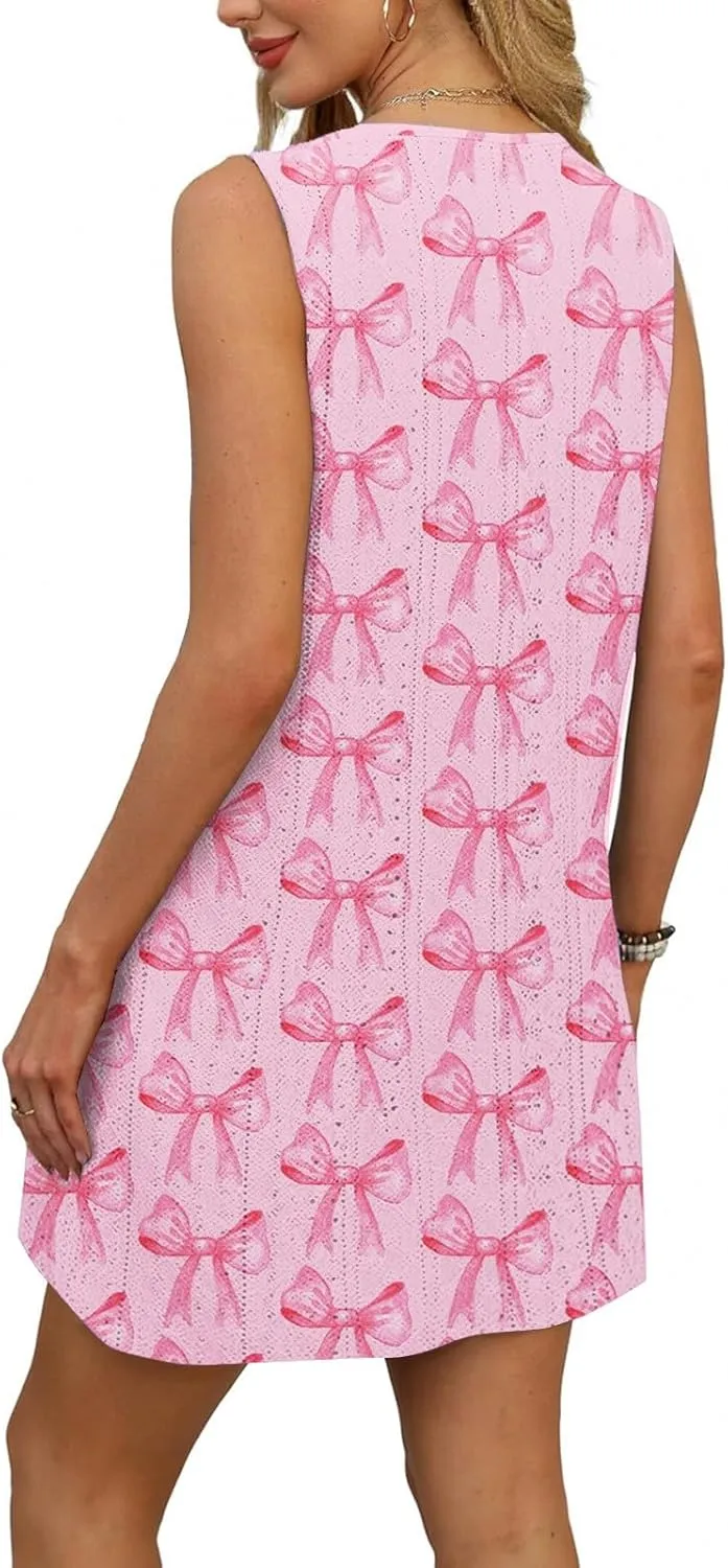 Summer Dresses for Women 2025 Beach T Shirt Dresses Sleeveless Floral Flowy Tshirt Tank Sundresses with Pocket