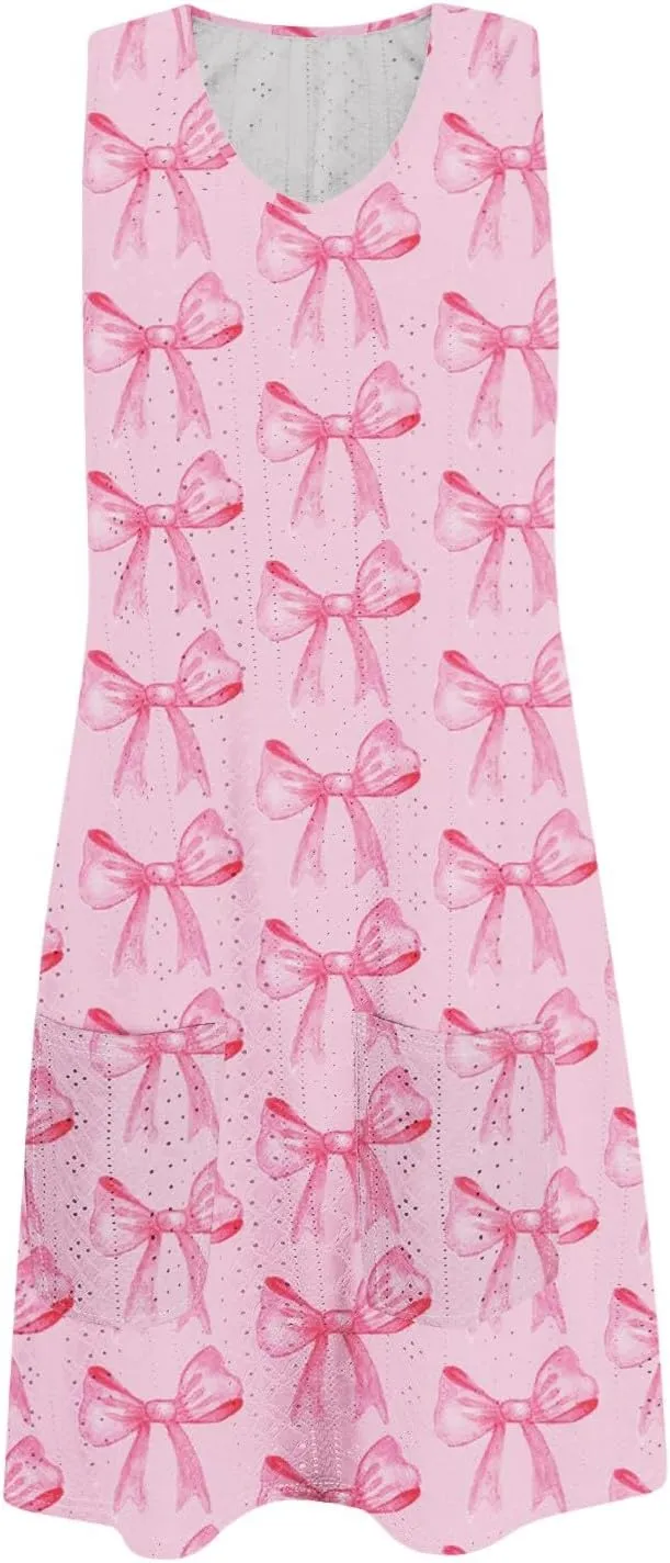 Summer Dresses for Women 2025 Beach T Shirt Dresses Sleeveless Floral Flowy Tshirt Tank Sundresses with Pocket