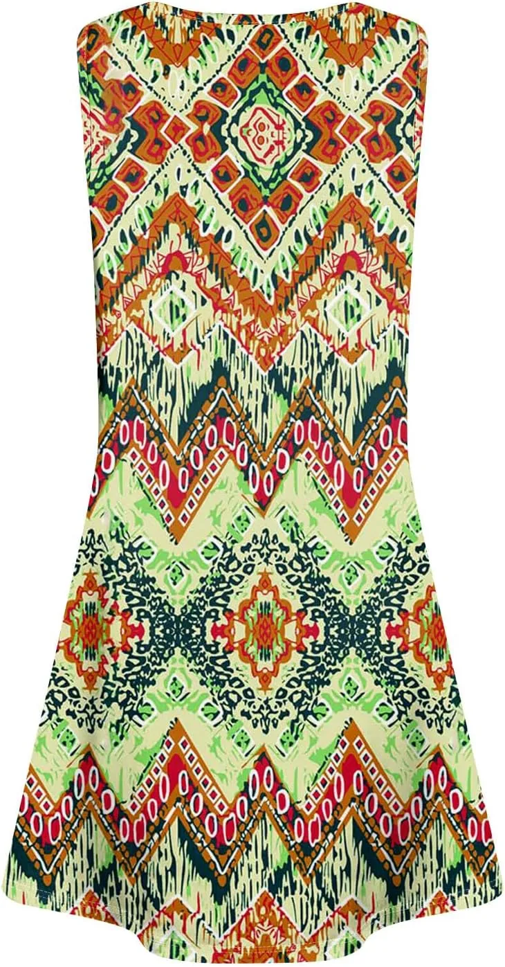 Summer Dresses for Women 2025 Casual Loose Crew Neck Sleeveless Sundresses Boho Tank Dress Beach T Shirt Dresses