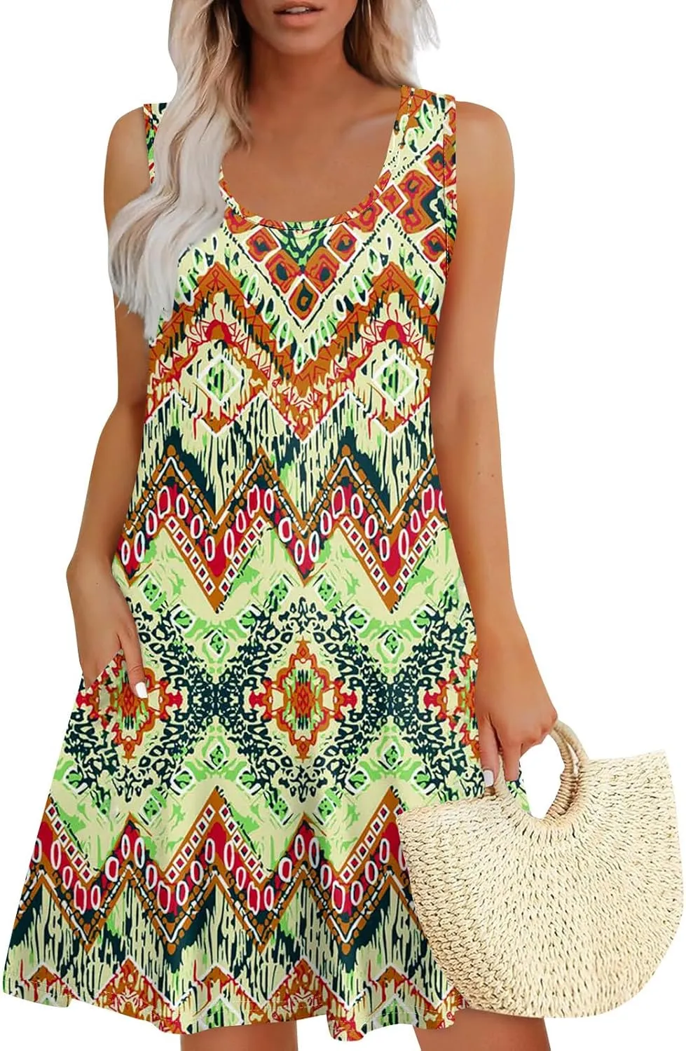 Summer Dresses for Women 2025 Casual Loose Crew Neck Sleeveless Sundresses Boho Tank Dress Beach T Shirt Dresses