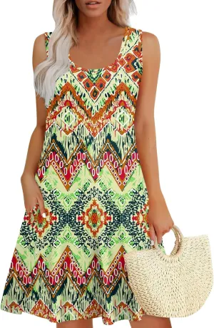 Summer Dresses for Women 2025 Casual Loose Crew Neck Sleeveless Sundresses Boho Tank Dress Beach T Shirt Dresses