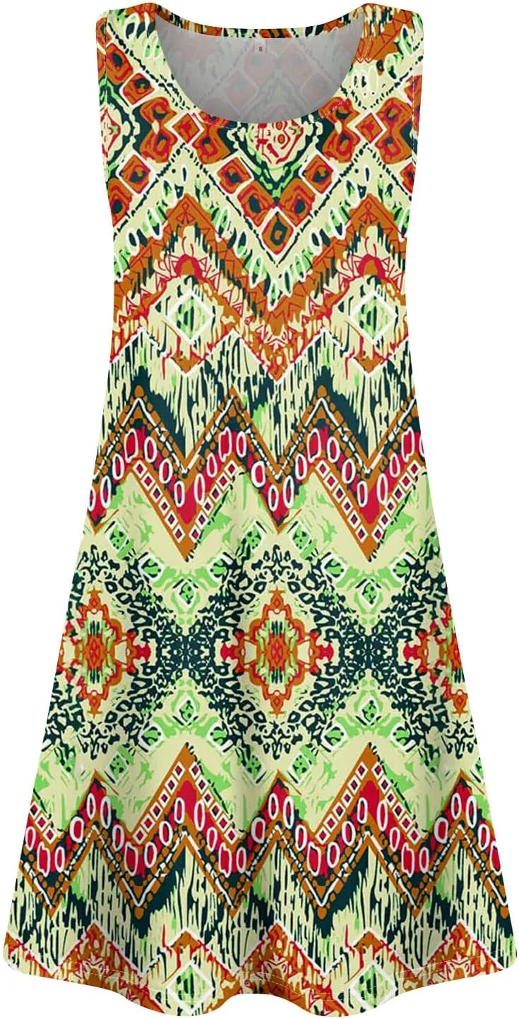 Summer Dresses for Women 2025 Casual Loose Crew Neck Sleeveless Sundresses Boho Tank Dress Beach T Shirt Dresses