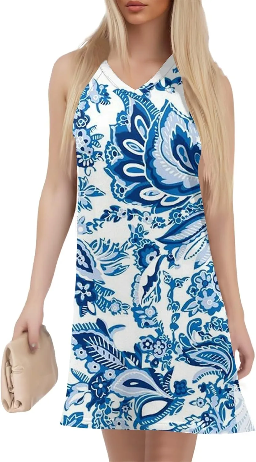 Summer Dresses for Women 2025 Loose Casual Tank Dress Beach Sundresses Sleeveless Floral T Shirt Dresses with Split