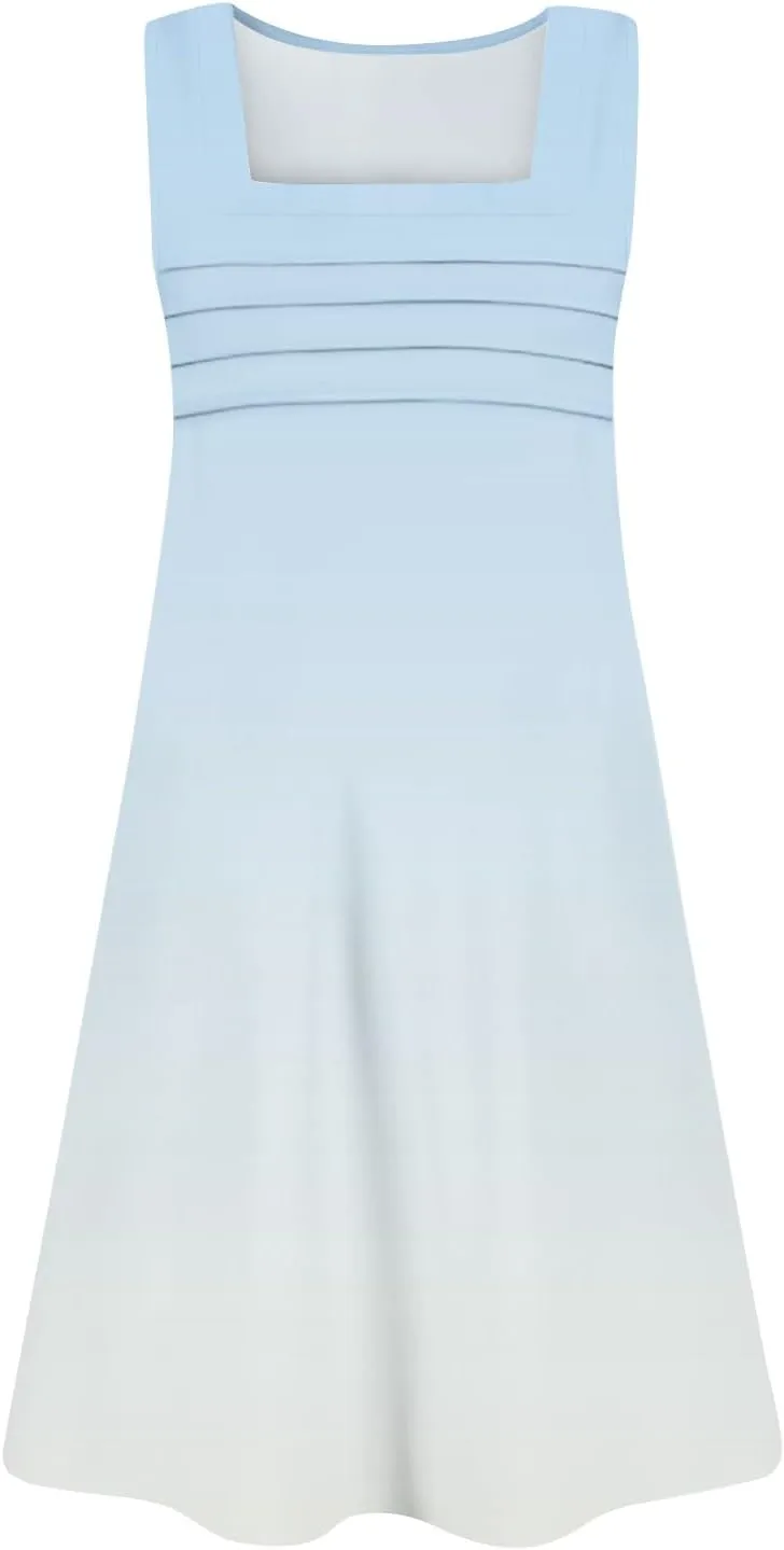 Summer Dresses for Women Loose Sleeveless T Shirt Dresses Square Neck Casual Pleated Front Tank Dress Floral Sundresses