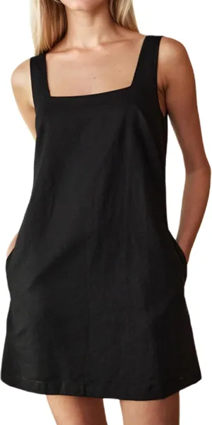 Summer Linen Mini Dress for Women Sleeveless Square Neck Tank Shift Dresses Causal Backless Solid Short Sundress