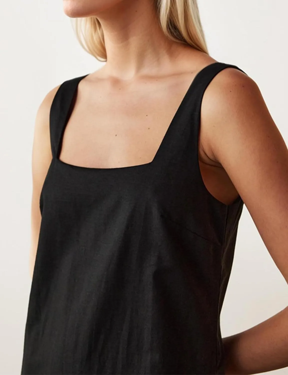 Summer Linen Mini Dress for Women Sleeveless Square Neck Tank Shift Dresses Causal Backless Solid Short Sundress