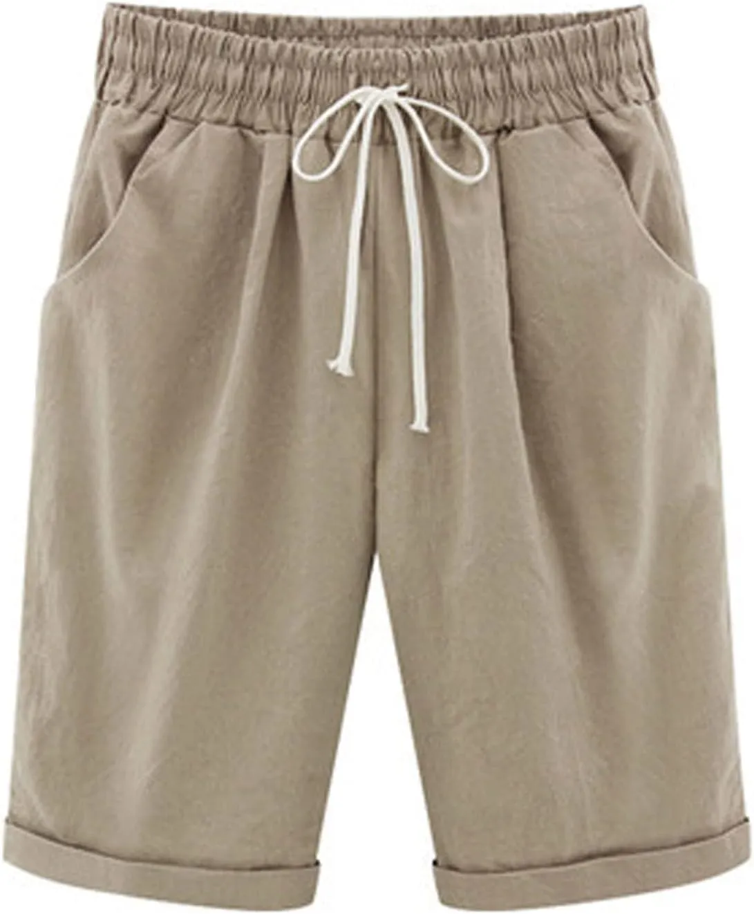 Summer Shorts for Women Cotton Linen Drawstring Lounge Capri Pants High Waist Loose Fit Trousers with Pockets