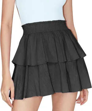 Summer Women Skirt 2022 New Double Rayon Pure Color Falbala Elastic Skirt Women Sweet Elegant Women Jean Skirts