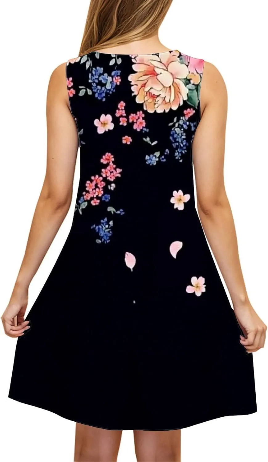 Sun Dresses for Women 2025 Vacation Bohemian Floral Flowy a Line Tank Dress Casual Summer Beach Coverup with Pockets