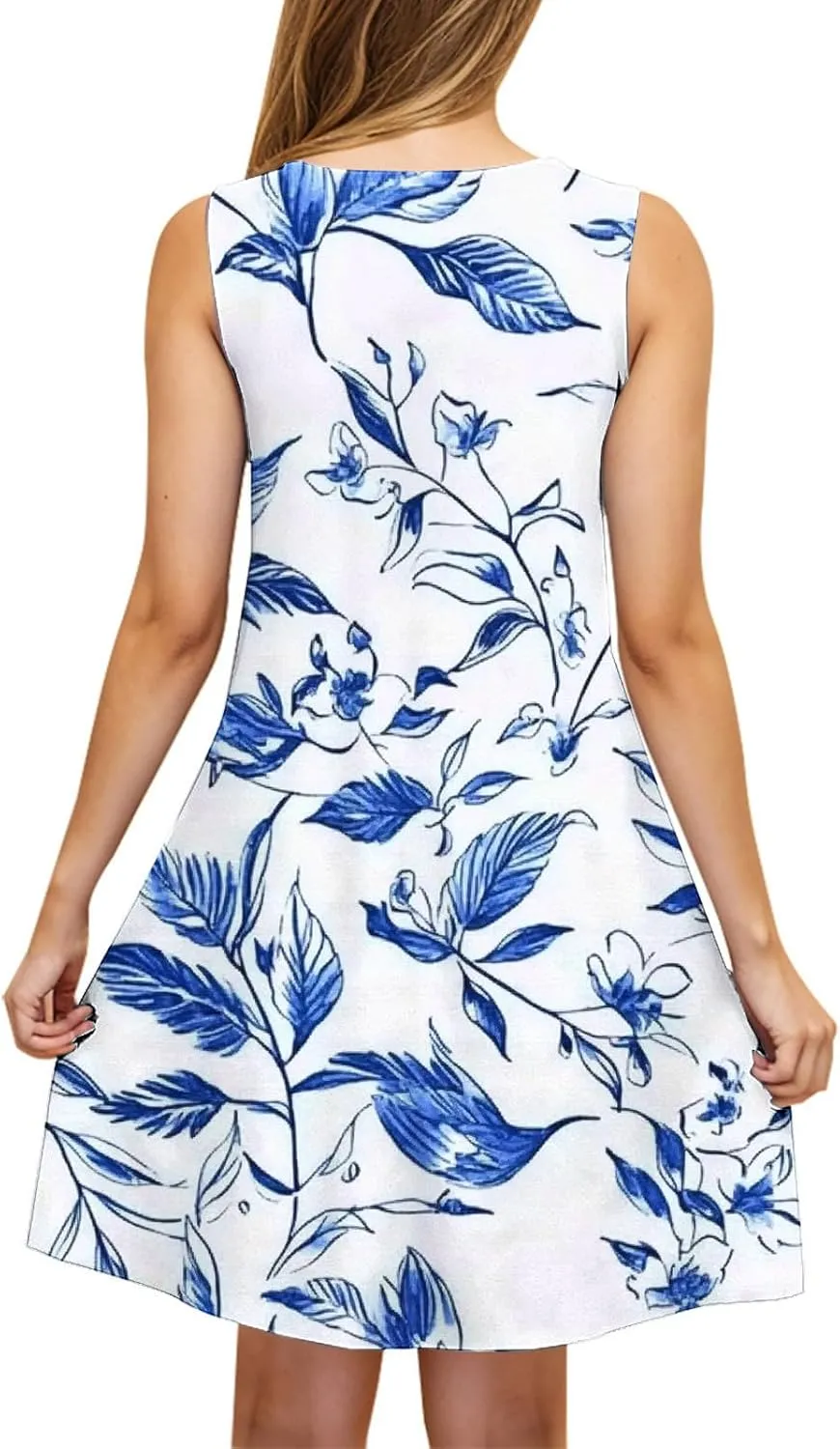 Sun Dresses for Women 2025 Vacation Bohemian Floral Flowy a Line Tank Dress Casual Summer Beach Coverup with Pockets