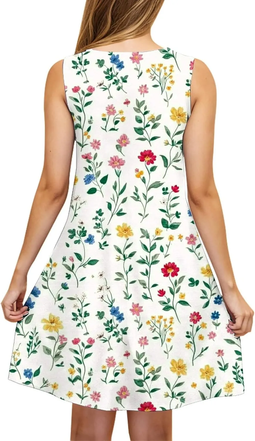 Sun Dresses for Women 2025 Vacation Bohemian Floral Flowy a Line Tank Dress Casual Summer Beach Coverup with Pockets