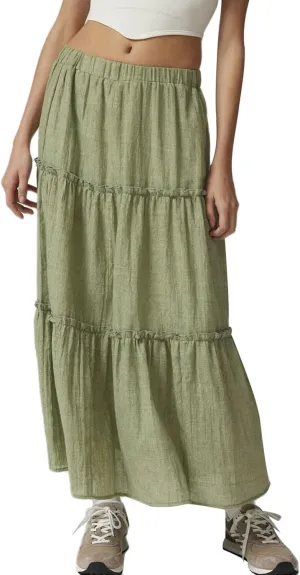 Sunloudy Women's High Waist Layered Long Skirt Pleated A-Line Smocked Maxi Skirts Flowy Swing Ruffle Hem Maxi Skirt