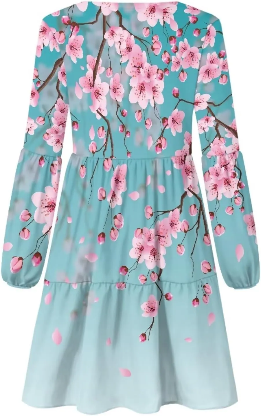 Suobstales Women's Dresses Fall Long Sleeve Mini Dress V Neck Flowy Casual A Line Sundress Swing Ruffle Dress